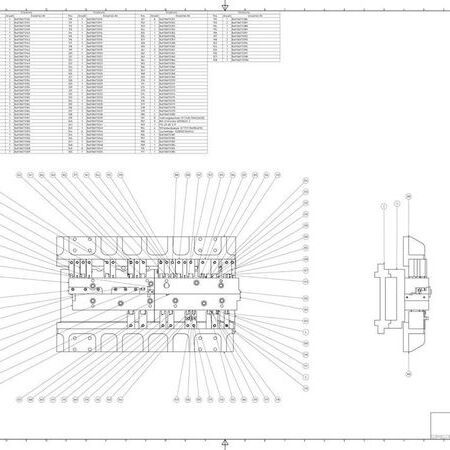 Detaillierte technische Zeichnung einer Maschine mit Anschlussdiagramm